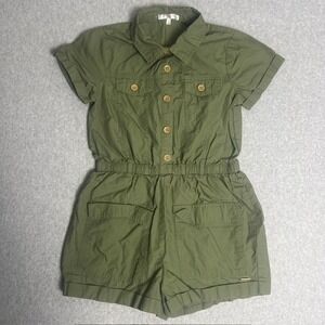 Tahari Girl Olive‎ Green Cotton Blend Utility Romper Size 12